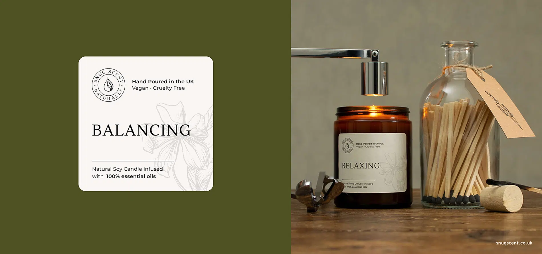 snug scent label design for a candle brand